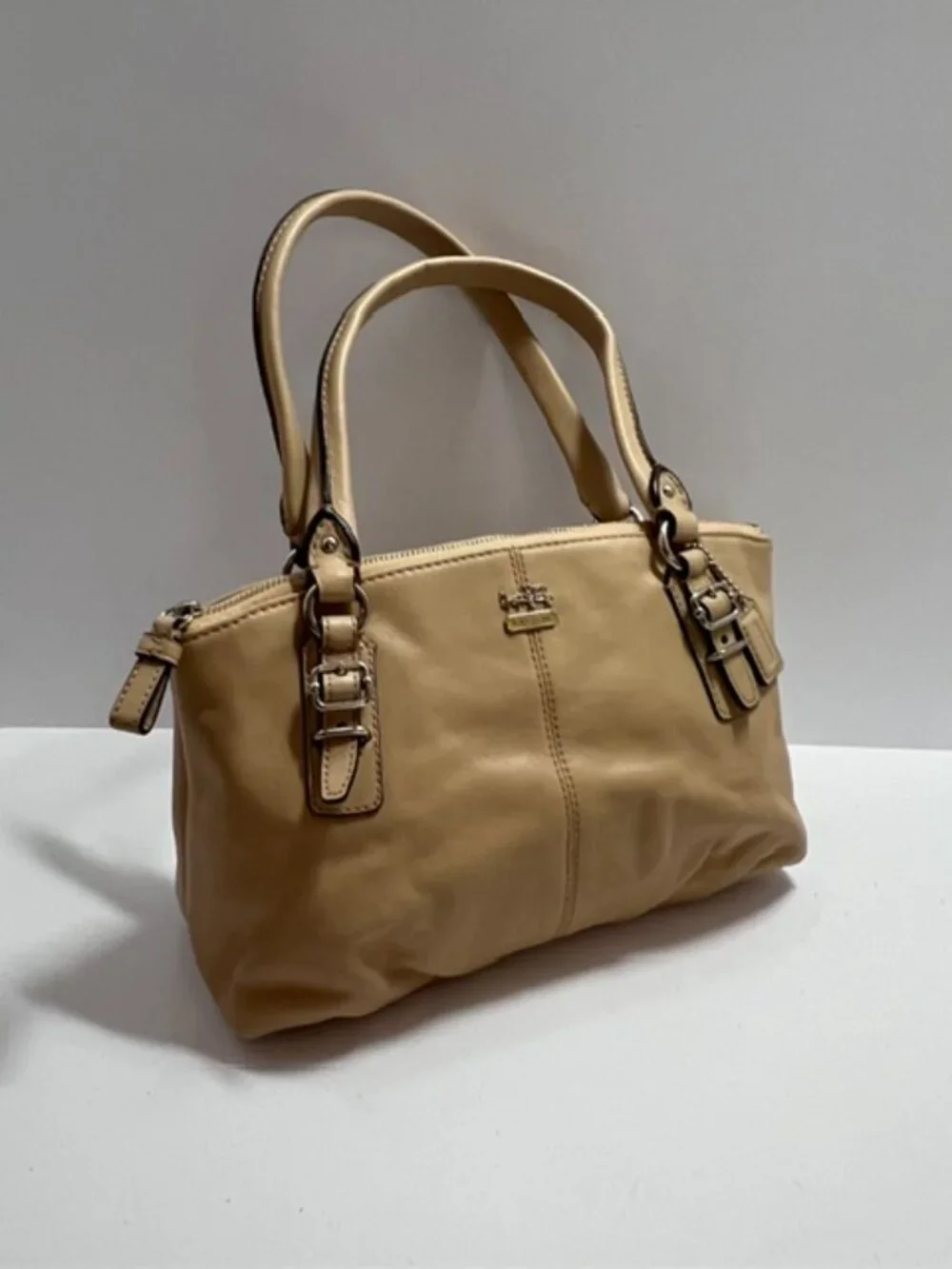 Coach Madison Mini Leather Satchel Handbag Beige Top straps w/cert of auth. VTG